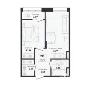 2-к квартира, строящийся дом, 38м2, 3/9 этаж