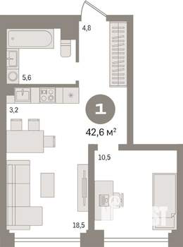 1-к квартира, вторичка, 43м2, 3/30 этаж