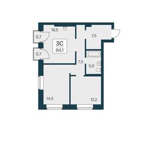 3-к квартира, вторичка, 64м2, 22/30 этаж