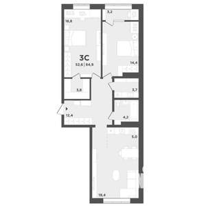 2-к квартира, вторичка, 82м2, 7/9 этаж