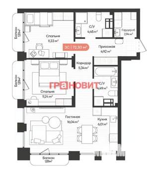 2-к квартира, вторичка, 72м2, 13/20 этаж