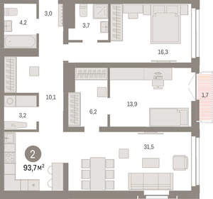 2-к квартира, вторичка, 94м2, 5/23 этаж