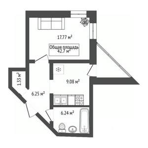 1-к квартира, вторичка, 43м2, 6/18 этаж
