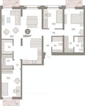 3-к квартира, вторичка, 127м2, 5/9 этаж
