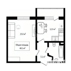 1-к квартира, вторичка, 48м2, 4/11 этаж