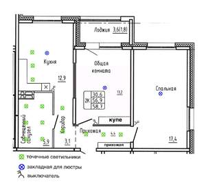 2-к квартира, вторичка, 59м2, 3/17 этаж