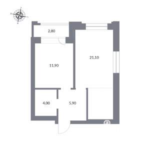 2-к квартира, вторичка, 46м2, 21/25 этаж