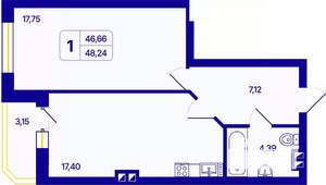 1-к квартира, вторичка, 48м2, 13/26 этаж