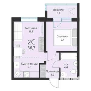 2-к квартира, вторичка, 37м2, 10/16 этаж