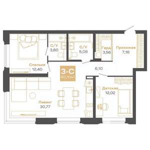 3-к квартира, вторичка, 81м2, 2/24 этаж