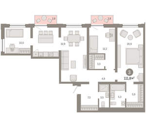 3-к квартира, вторичка, 112м2, 6/17 этаж