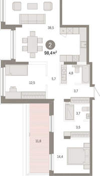 2-к квартира, вторичка, 98м2, 8/8 этаж