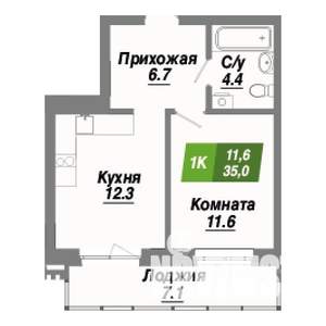 1-к квартира, строящийся дом, 35м2, 8/23 этаж