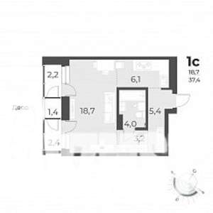 1-к квартира, строящийся дом, 37м2, 7/17 этаж