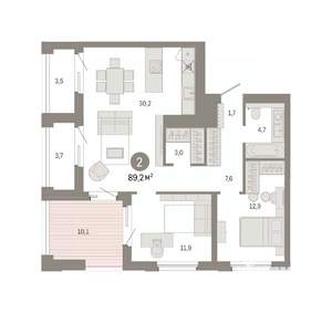 2-к квартира, вторичка, 89м2, 14/14 этаж