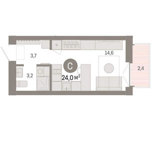 Студия квартира, вторичка, 24м2, 2/23 этаж