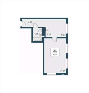 2-к квартира, вторичка, 46м2, 16/25 этаж