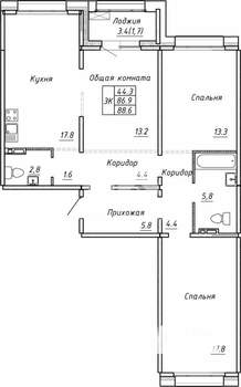 3-к квартира, вторичка, 81м2, 6/13 этаж