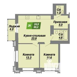2-к квартира, строящийся дом, 60м2, 18/23 этаж