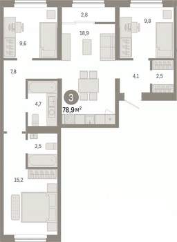3-к квартира, вторичка, 79м2, 7/7 этаж