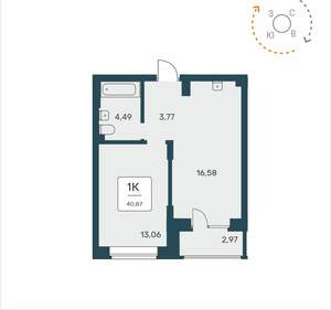 1-к квартира, вторичка, 41м2, 9/25 этаж