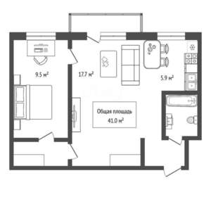 2-к квартира, вторичка, 41м2, 5/5 этаж
