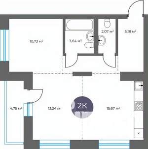 2-к квартира, вторичка, 57м2, 3/18 этаж