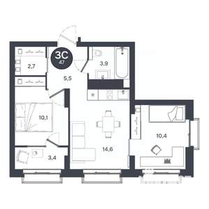 3-к квартира, строящийся дом, 47м2, 15/17 этаж