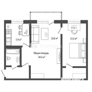 2-к квартира, вторичка, 44м2, 4/5 этаж