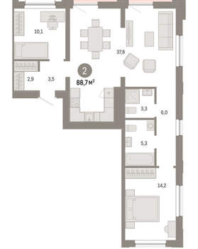 2-к квартира, вторичка, 89м2, 5/17 этаж