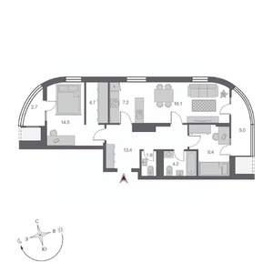 3-к квартира, строящийся дом, 81м2, 8/24 этаж