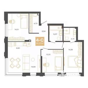 4-к квартира, строящийся дом, 91м2, 3/24 этаж