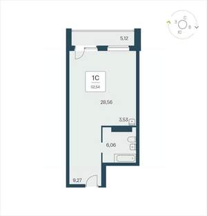 Студия квартира, вторичка, 53м2, 22/25 этаж