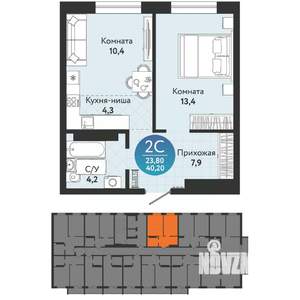 2-к квартира, вторичка, 40м2, 17/17 этаж