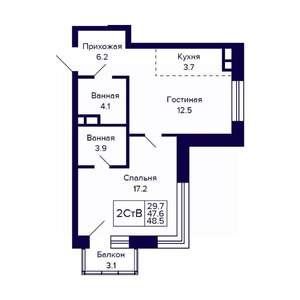 2-к квартира, вторичка, 49м2, 3/23 этаж