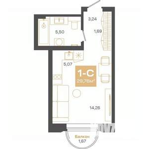 Студия квартира, вторичка, 30м2, 13/24 этаж