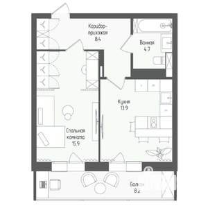 1-к квартира, вторичка, 45м2, 9/18 этаж