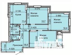 3-к квартира, строящийся дом, 77м2, 16/16 этаж