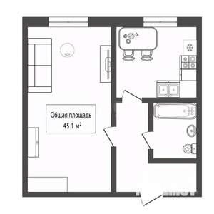 2-к квартира, вторичка, 45м2, 1/6 этаж