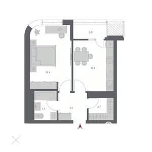 1-к квартира, строящийся дом, 47м2, 4/24 этаж