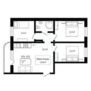 3-к квартира, вторичка, 66м2, 10/10 этаж