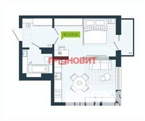 1-к квартира, вторичка, 43м2, 12/17 этаж