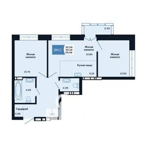3-к квартира, вторичка, 55м2, 9/25 этаж