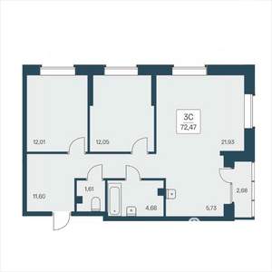 3-к квартира, вторичка, 72м2, 18/25 этаж