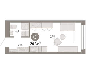 Студия квартира, вторичка, 24м2, 6/23 этаж