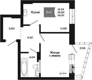 1-к квартира, вторичка, 36м2, 24/25 этаж