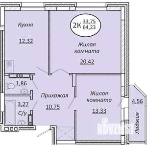 2-к квартира, вторичка, 64м2, 23/25 этаж