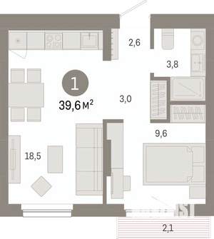 1-к квартира, вторичка, 40м2, 7/9 этаж