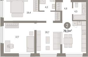 2-к квартира, вторичка, 79м2, 1/15 этаж