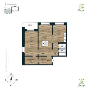 2-к квартира, строящийся дом, 75м2, 23/25 этаж